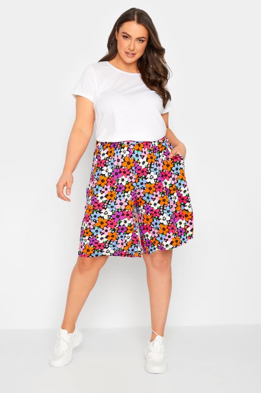 YOURS Curve Plus Size Black Floral Woven Shorts | Yours Clothing  2