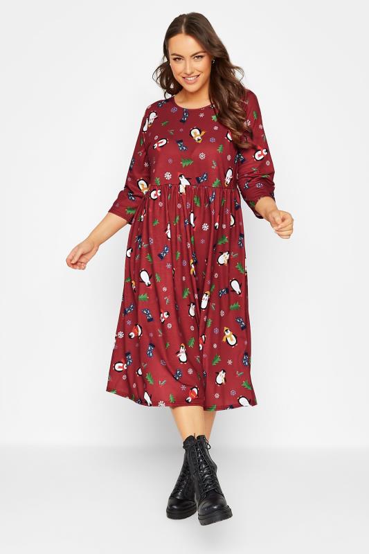  Tallas Grandes LIMITED COLLECTION Curve Wine Red Penguin Christmas Dress