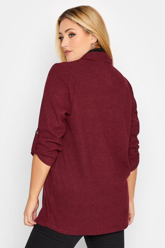 Curve Plus Size Burgundy Red Ribbed Cardigan | Yours Clothing  3