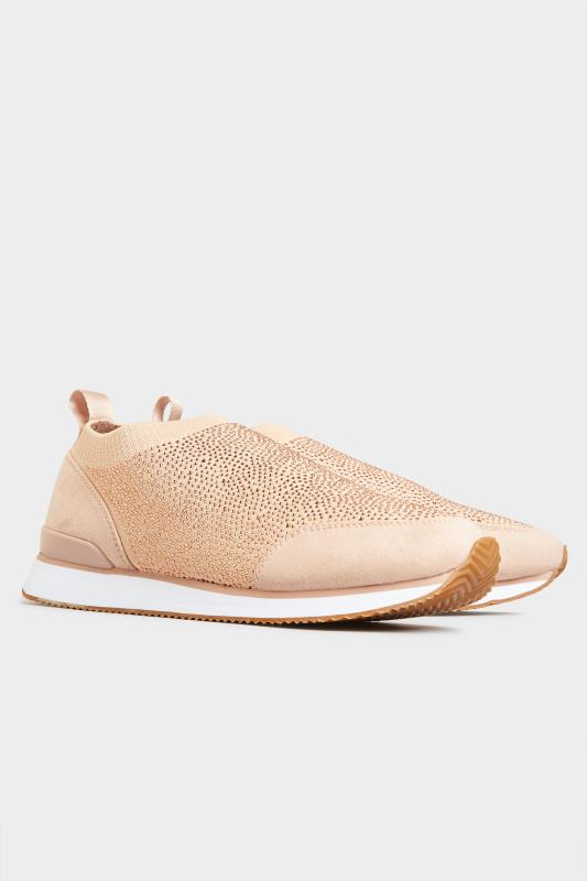 Tall  Nude Sock Style Diamante Trainers