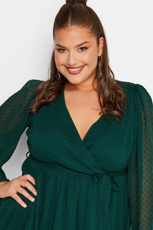 YOURS LONDON Plus Size Green Dobby Ruffle Wrap Top | Yours Clothing 4