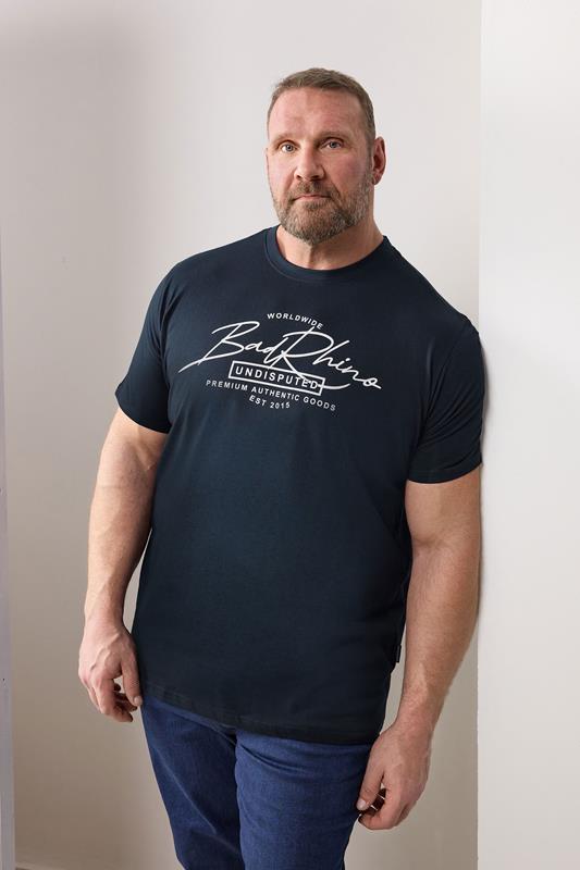 BadRhino Big & Tall Navy Blue Script Graphic Print T-Shirt | BadRhino 1