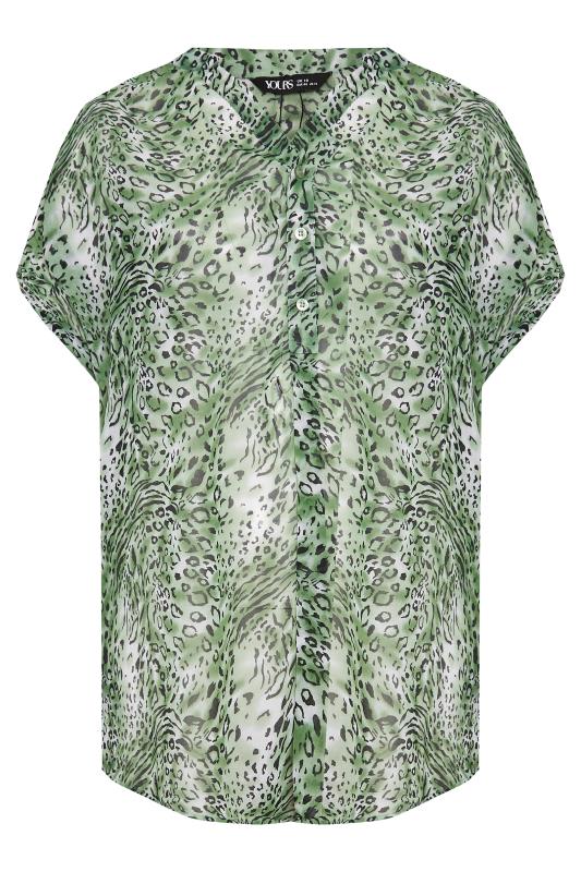 YOURS Plus Size Khaki Green Animal Print Half Placket Shirt | Yours Clothing 6