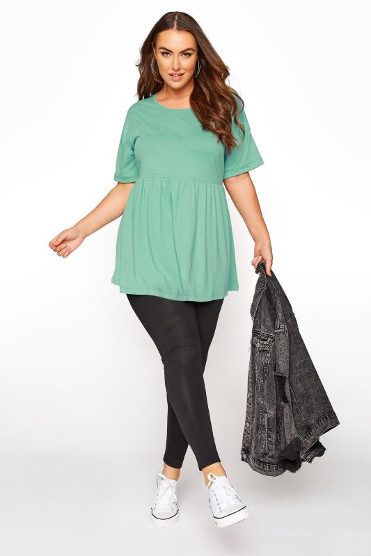 Plus Size Green Peplum Drop Shoulder Top | Yours Clothing 2