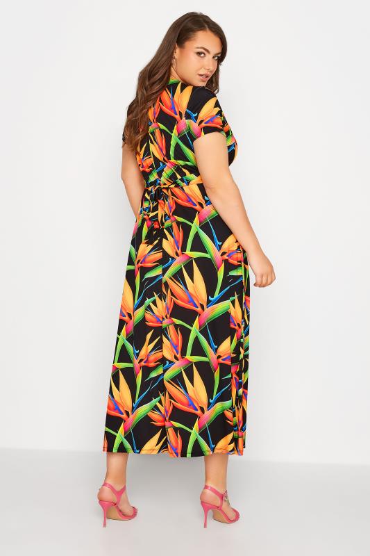 Curve Black Tropical Print Maxi Wrap Dress 3