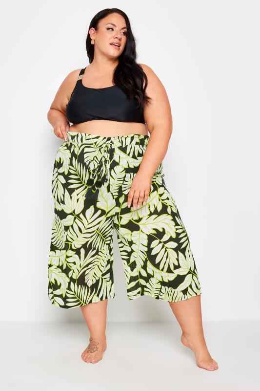 YOURS Plus Size Black & Green Leaf Print Culottes | Yours Clothing 2