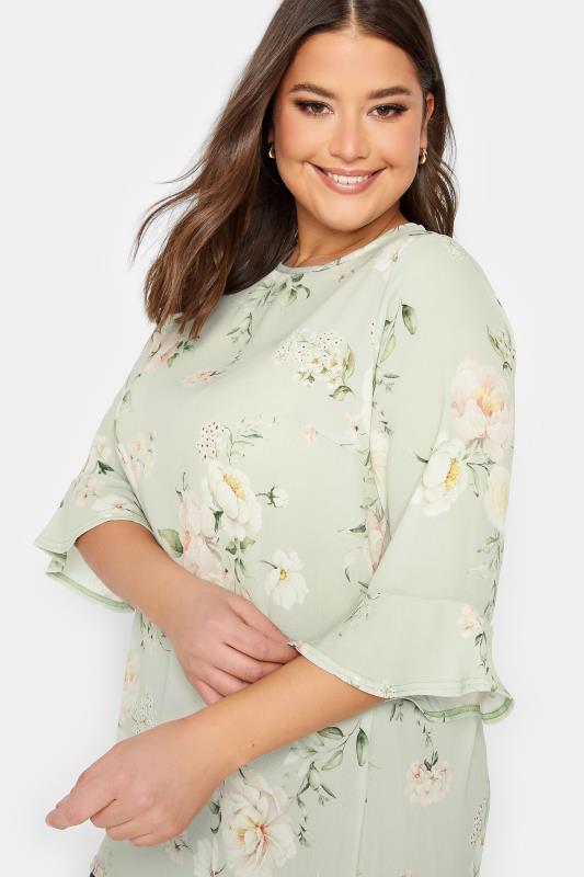 YOURS LONDON Plus Size Curve Light Green Floral Tunic Top | Yours Clothing  4