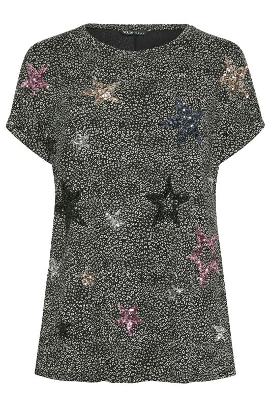 YOURS Plus Size Black Star Embellished T-Shirt | Yours Clothing 5