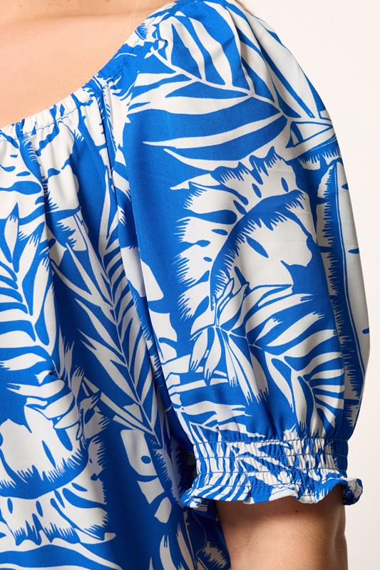 YOURS Plus Size Dark Blue Palm Leaf Tie Neck Blouse | Yours Clothing 4