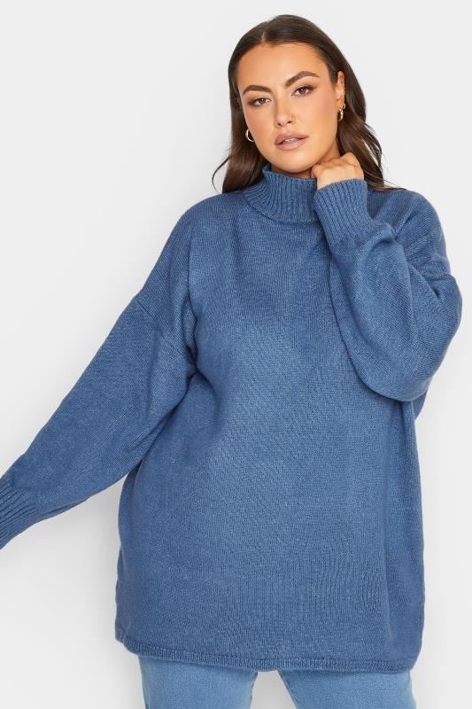 YOURS LUXURY Plus Size Blue Batwing Jumper | Yours Clothing 1