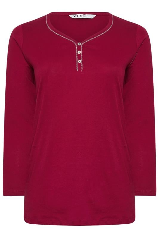 YOURS Plus Size Red Long Sleeve Placket Pyjama Top | Yours Clothing 7