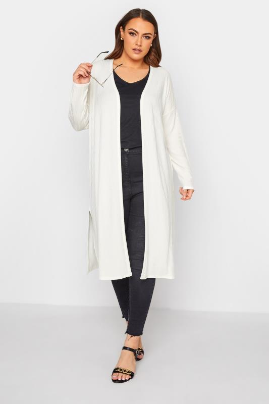 LIMITED COLLECTION Curve White Ribbed Side Split Cardigan_B.jpg
