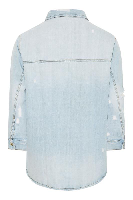 Plus Size Light Blue Western Style Distressed Denim Jacket  | Yours Clothing 7