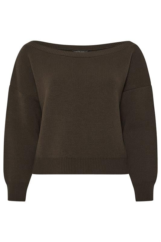 LIMITED COLLECTION Plus Size Chocolate Brown Knitted Off Shoulder Jumper | Yours Clothing 5