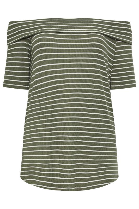YOURS Plus Size Green Striped Bardot Top | Yours Clothing 5