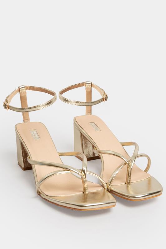 LIMITED COLLECTION Gold Mid Toe Post Heeled Sandals In Extra Wide EEE Fit | Yours Clothing 2