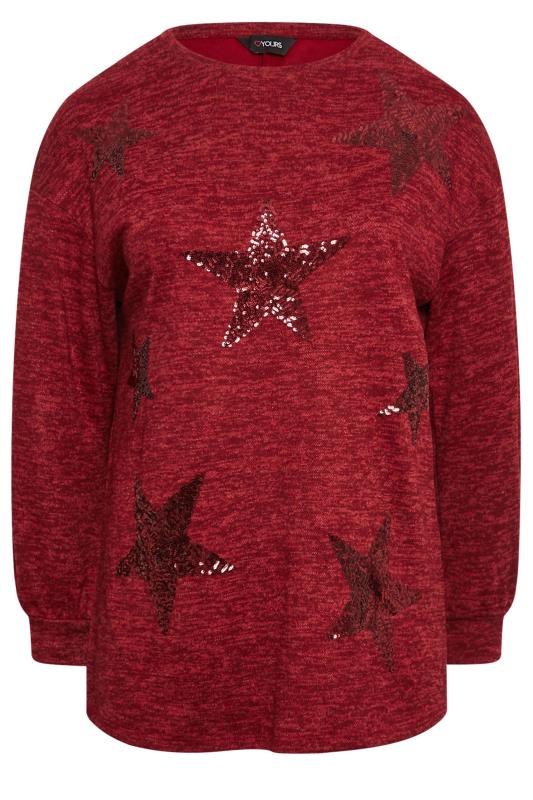 YOURS LUXURY Plus Size Red Sequin Star Print Jumper | Yours Clothing 5