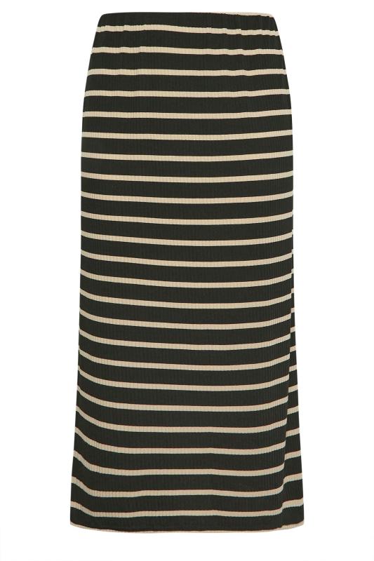 YOURS Plus Size Black & Beige Brown Stripe Ribbed Maxi Skirt | Yours Clothing 4