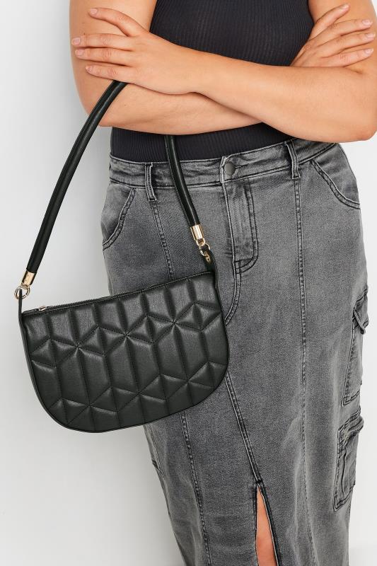  Black Geometric Stitch Quilted Shoulder Bag