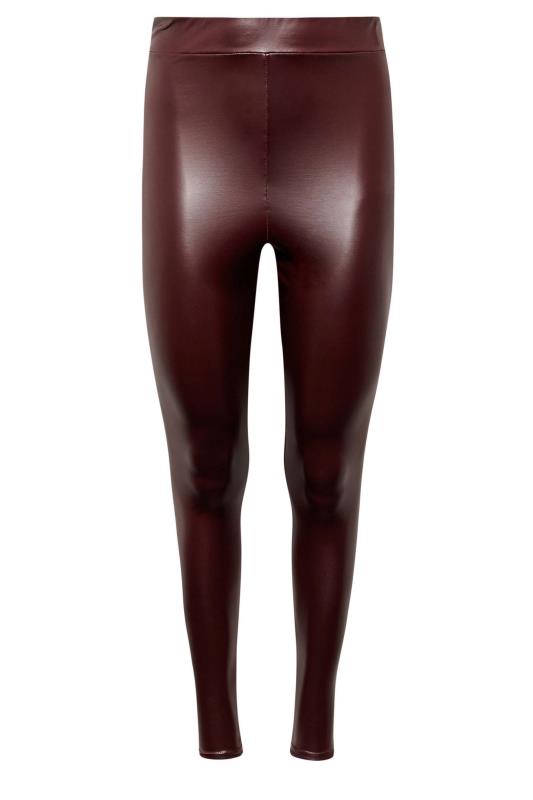 Petite Womens Burgundy Red Stretch Leather Leggings | PixieGirl 4