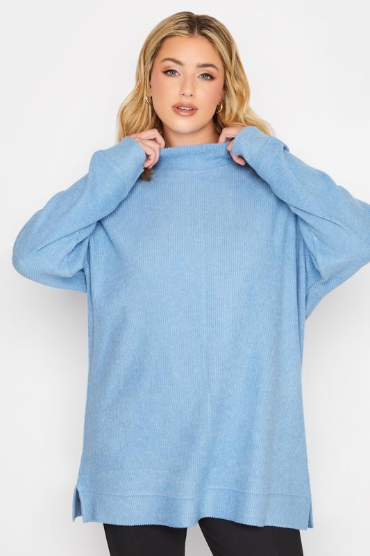 YOURS Plus Size Blue Soft Touch Longline Jumper | Yours Clothing 1