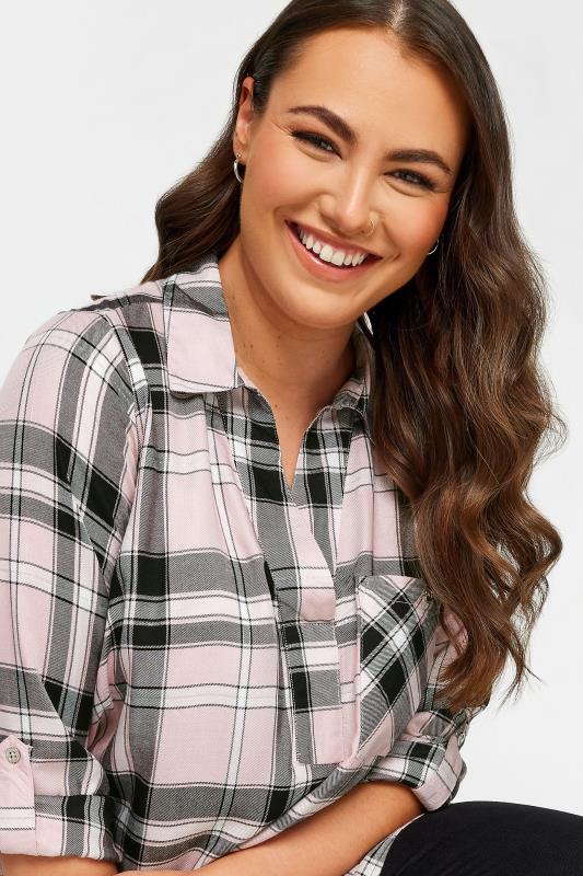 YOURS Curve Plus Size Pink & Black Check Print Shirt | Yours Clothing