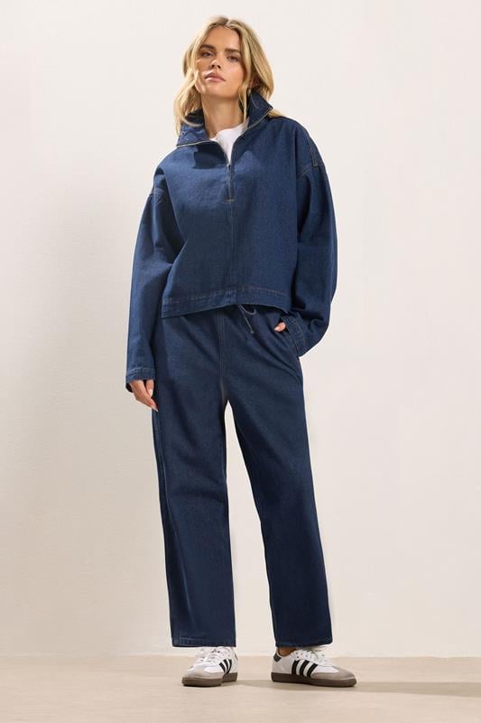 PixieGirl Petite Women's Dark Blue Pull On Barrel Jeans | PixieGirl 1