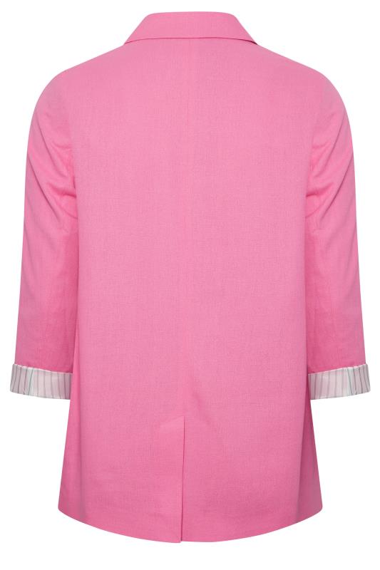 YOURS Plus Size Curve Pink Linen Blend Tailored Blazer | Yours Clothing 8