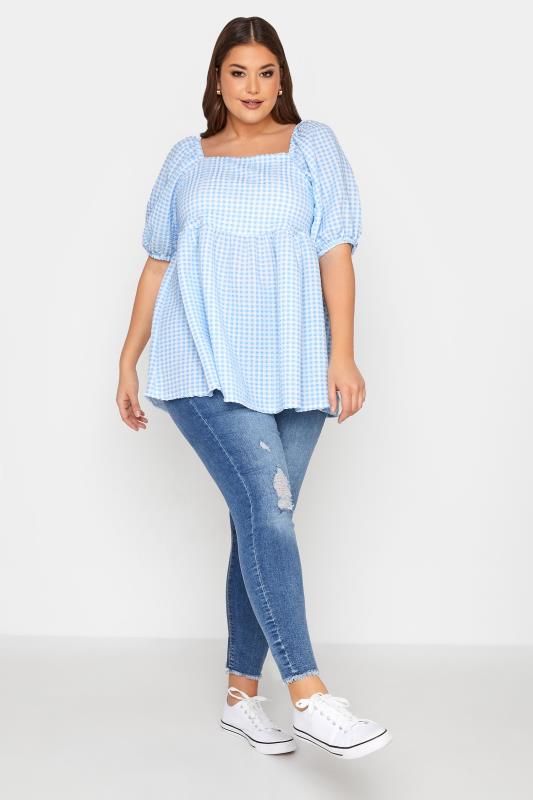 LIMITED COLLECTION Curve Blue Gingham Milkmaid Top 2