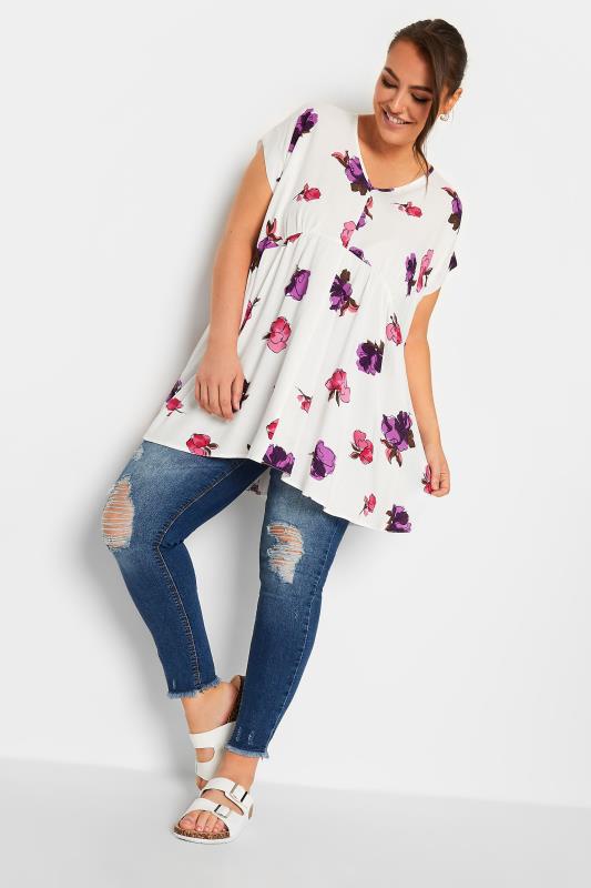YOURS Plus Size White Floral Print Peplum Blouse | Yours Clothing 2