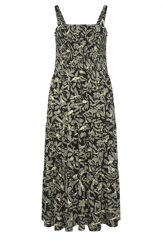 YOURS Plus Size Black Shirred Floral Midi Dress | Yours Clothing 5