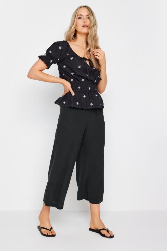  LTS Tall Black Linen Cropped Trousers