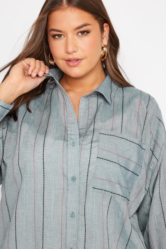 Plus Size Grey Stripe Pocket Oversized Shirt | Yours Clothing 5