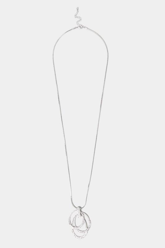 Silver Diamante Circle Long Chain Necklace | Yours Clothing 2