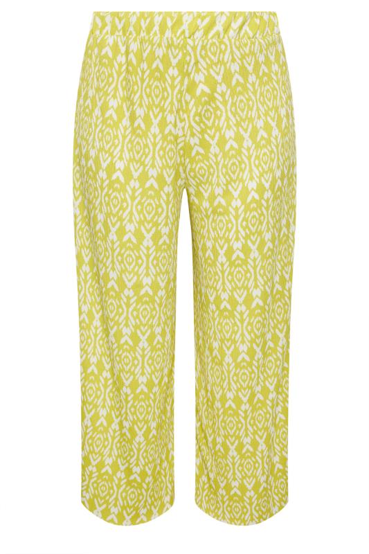 YOURS Plus Size Yellow Ikat Print Textured Wide Leg Trousers | Yours Clothing 5