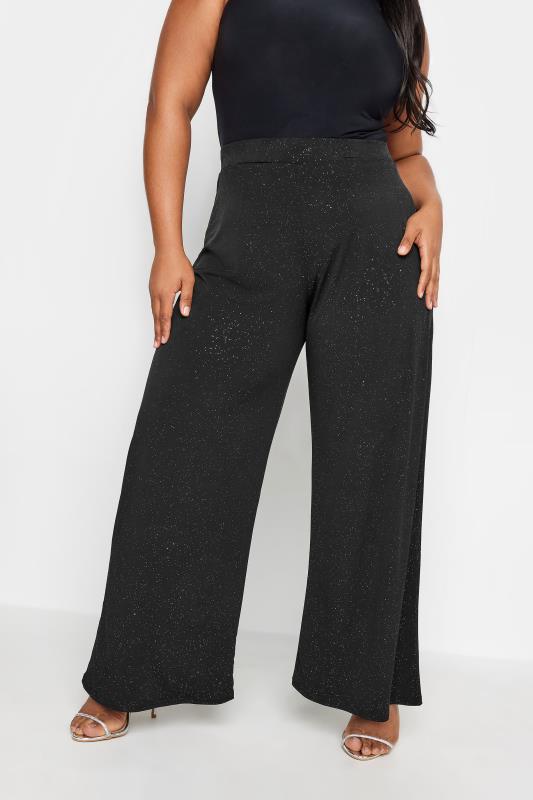  Grande Taille YOURS Curve Black Glitter Wide Leg Trousers