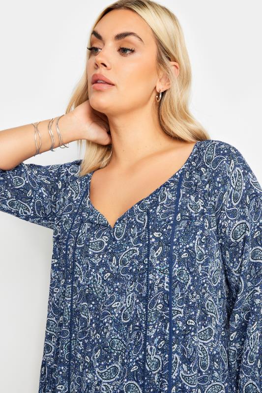 YOURS Plus Size Navy Blue Paisley Print Tie Neck Blouse | Yours Clothing 4