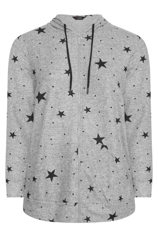Plus Size Grey Marl Star Print Zip Hoodie | Yours Clothing 6