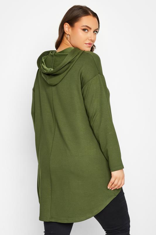 Plus Size Khaki Green 'New York' Dipped Hem Hoodie | Yours Clothing 3