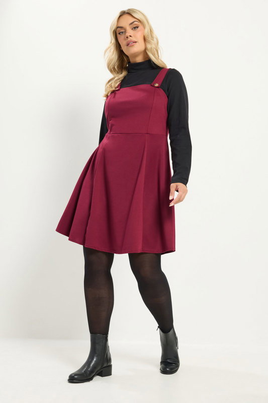 Yours Women's Plus Size Burgundy Red Pinafore Dress Size 18-20