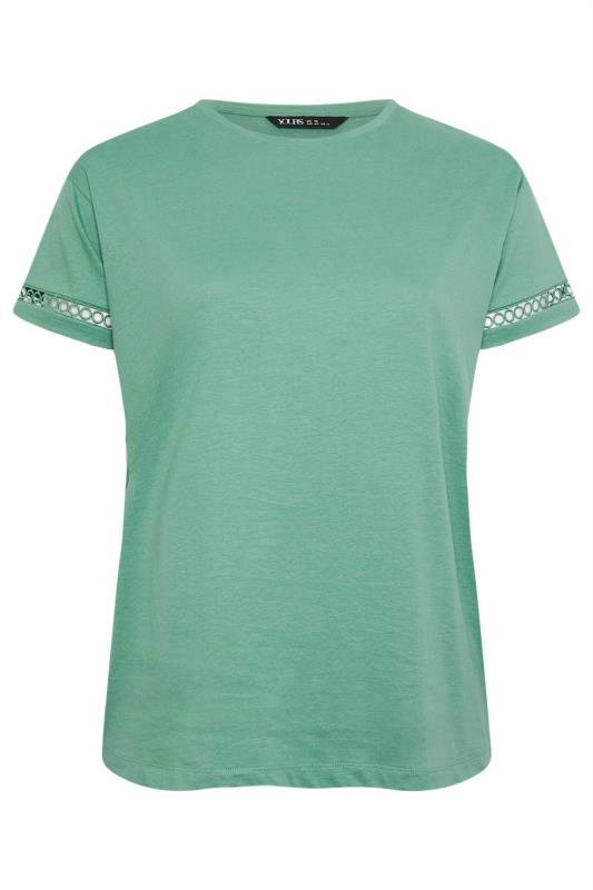 LIMITED COLLECTION Plus Size Green Crochet Trim Short Sleeve T-Shirt | Yours Clothing 5