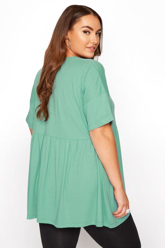 Plus Size Green Peplum Drop Shoulder Top | Yours Clothing 3