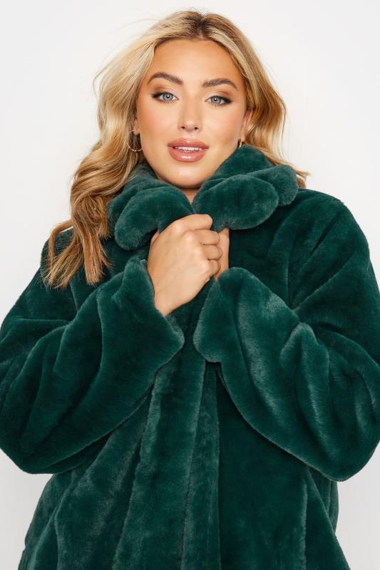 Plus Size Green Luxe Faux Fur Coat | Yours Clothing 4