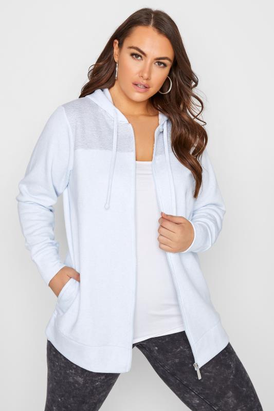 Curve Light Blue Brushed Soft Touch Marl Colour Block Zip Through Hoodie 1