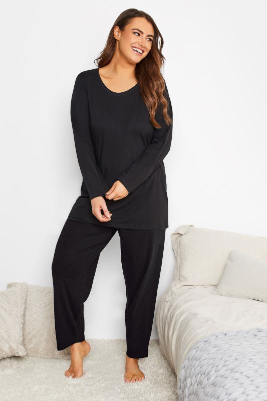 2 PACK Plus Size Black & Grey Wide Leg Pyjama Bottoms | Yours Clothing 4