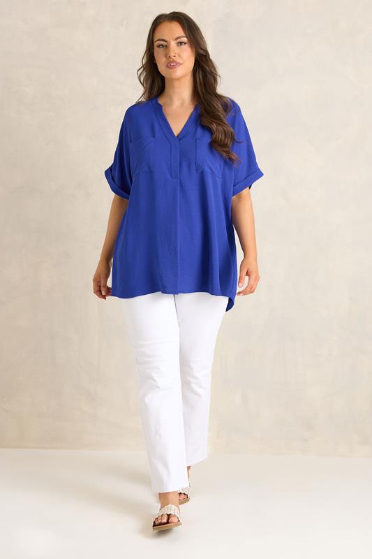 EVANS Plus Size Blue Short Sleeve Utility Blouse | Evans  1