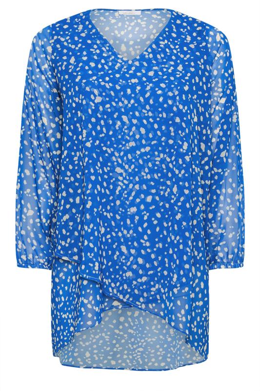 YOURS LONDON Plus Size Blue Dalmatian Print Wrap Front Blouse | Yours Clothing 5