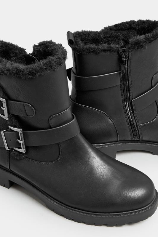 Black Faux Fur Lined Biker Boot In Wide E Fit & Extra Wide EEE Fit | Yours Clothing 5