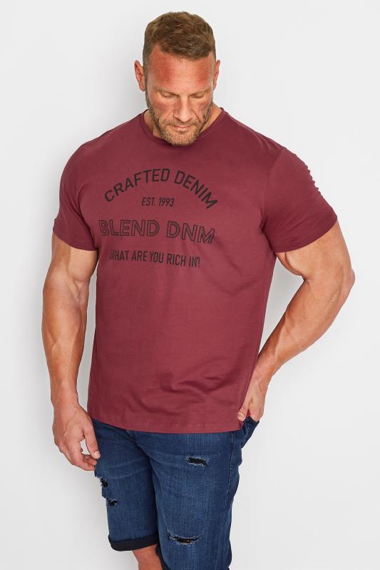 BLEND Big & Tall Burgundy Red 'Crafted' Print T-Shirt 1