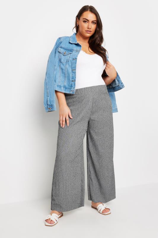 YOURS Plus Size Dark Grey Abstract Print Textured Wide Leg Trousers | Yours Clothing 3